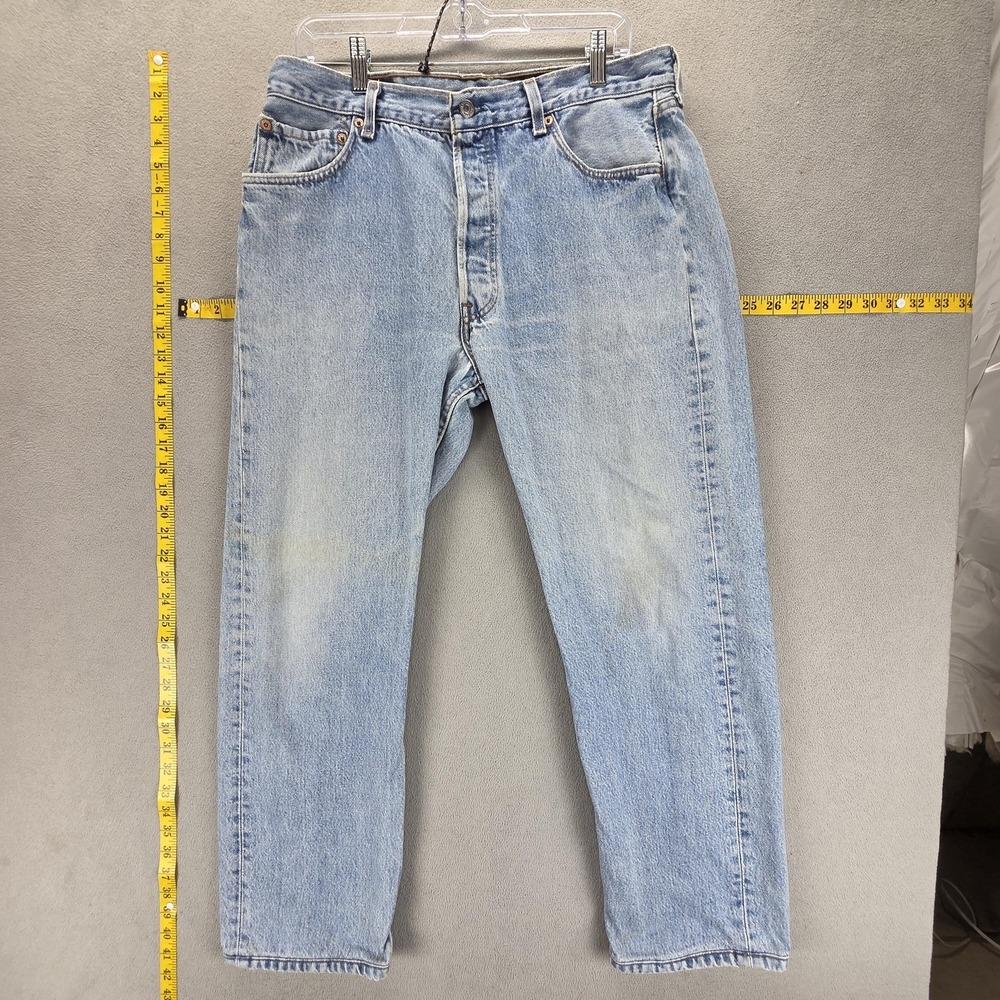 Vintage Levis 501 Jeans Mens Blue Straight Button Fly USA Altered Hem Fits 32x28